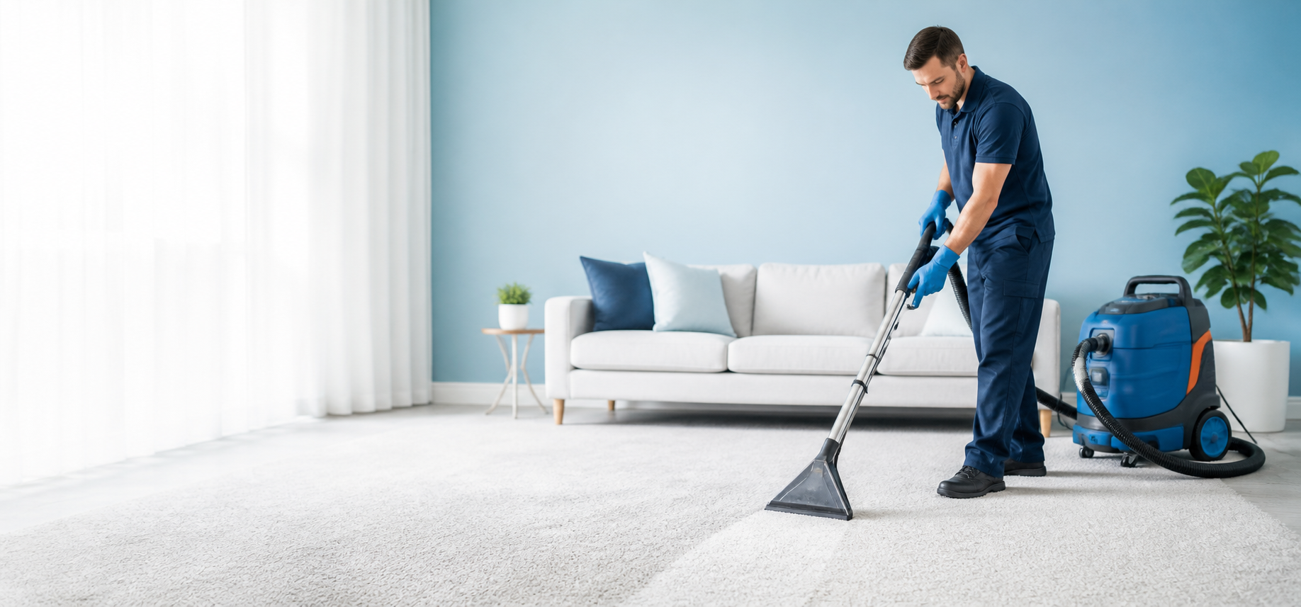 Professional carpet cleaning in progress